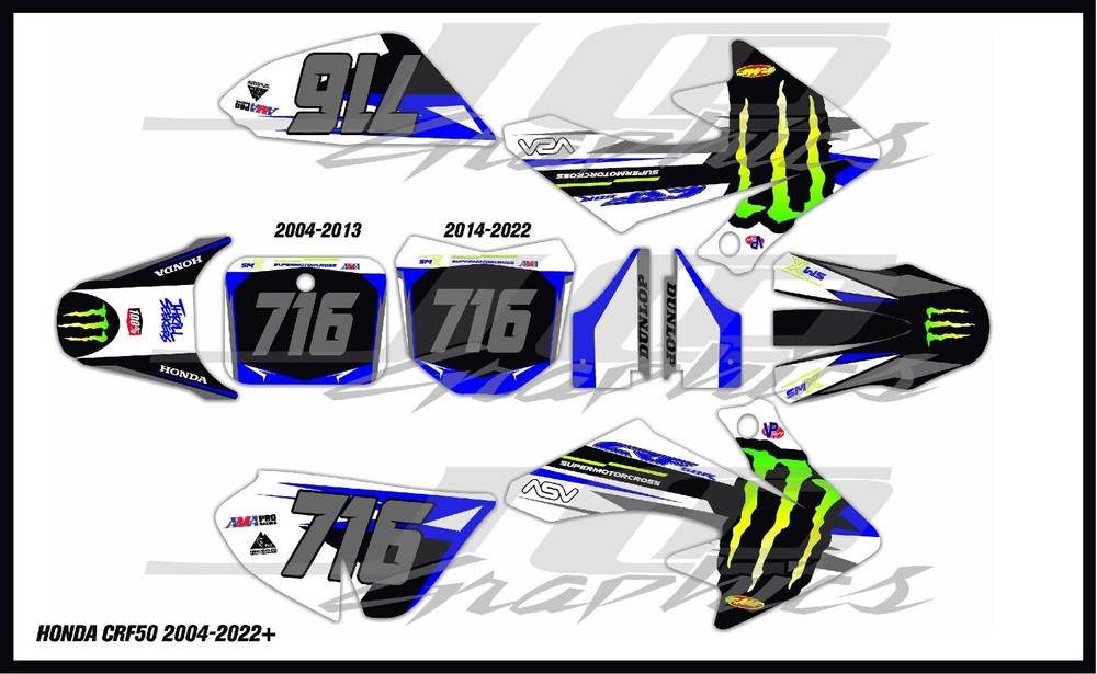 HONDA CRF50 GRAPHICS KIT DECALS THICK AND HIGH GLOSS