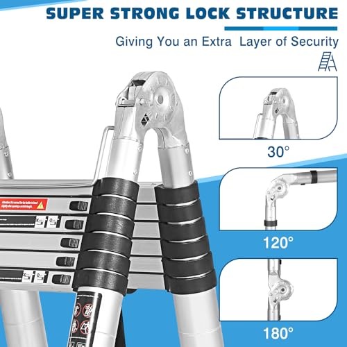 12.5 FT A Frame Telescoping Ladder, Extension Multi 12.5 FT(A Frame) Silver