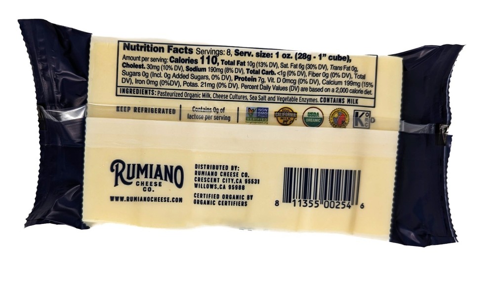 Rumiano Organic Sharp Cheddar Cheese 8oz (Pack of 4)