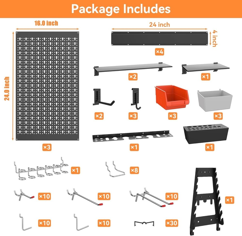 113 PCS Modular Pegboard Organizer with Heavy-Duty Hooks for Garage & Workshop