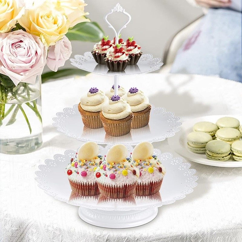 10 Piece Metal Cake Stand Set 3 Tier Cupcake Holder Rectangular Hexagon Display
