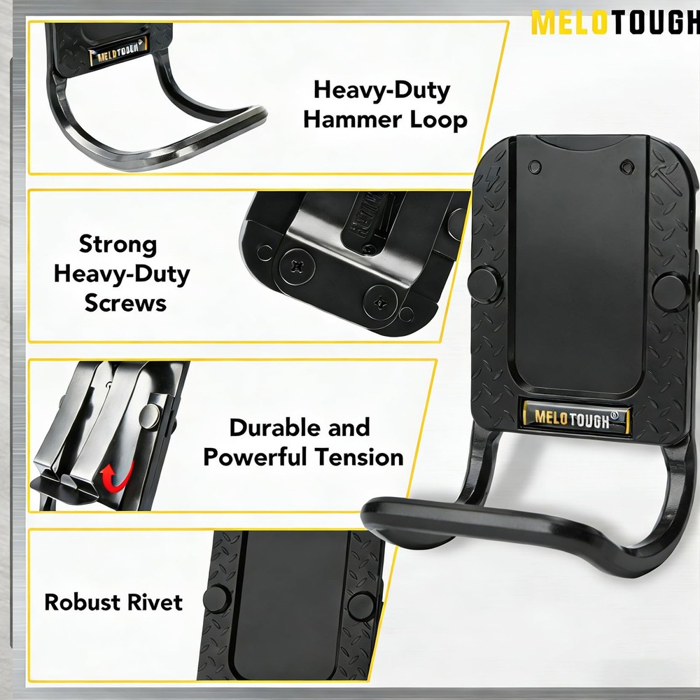 MELOTOUGH Hammer Holder - Aluminum Alloy Tool Belt Loop, 2-Pack, Black