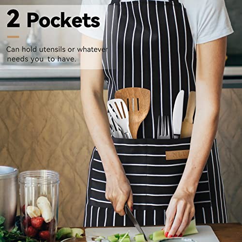 2 Pack Kitchen Cooking Aprons, Adjustable Bib Soft Chef Apron with Black/Brown