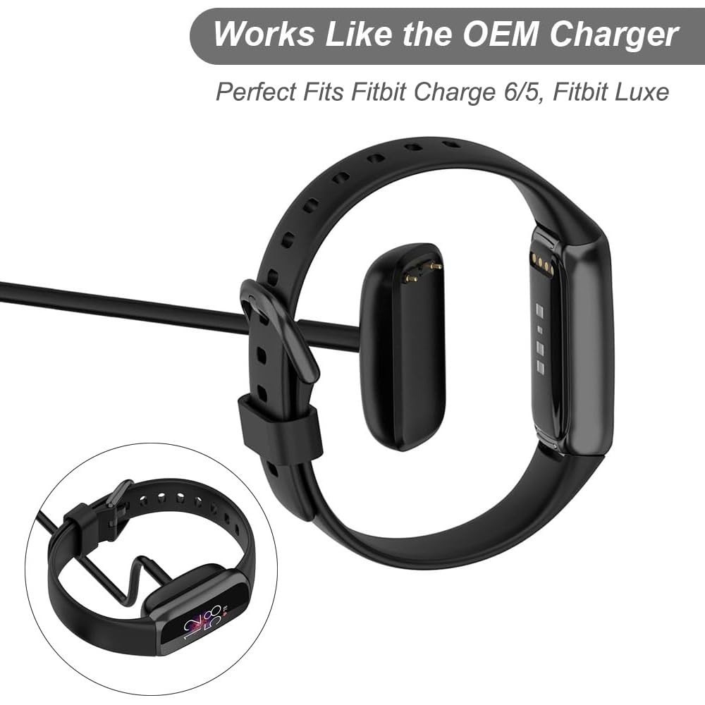 Charging Cable Replacement USB for Fitbit Charge 6/5 Luxe 2-Pack 1m/3.3ft