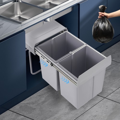 40L Kitchen Waste Bin Pullout Garbage Trash Can Double Pull-Out Trash Can