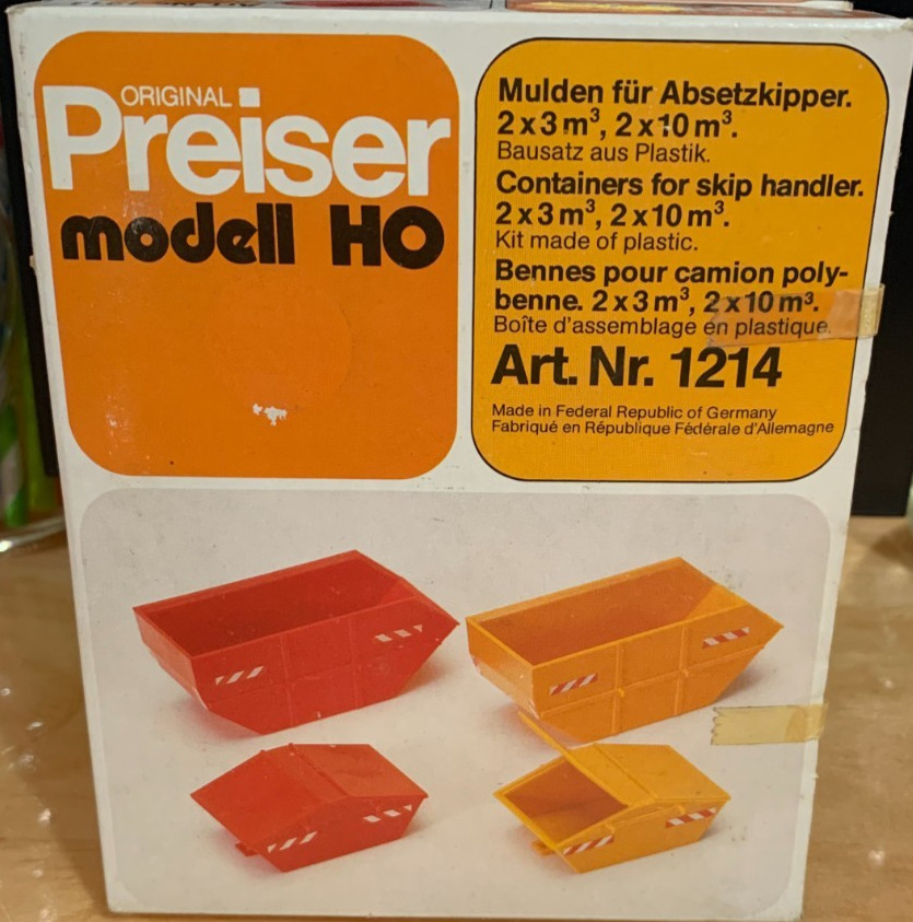 Rare Preiser HO Modell Model Kit #1214 Containers for Skip Handler NIB