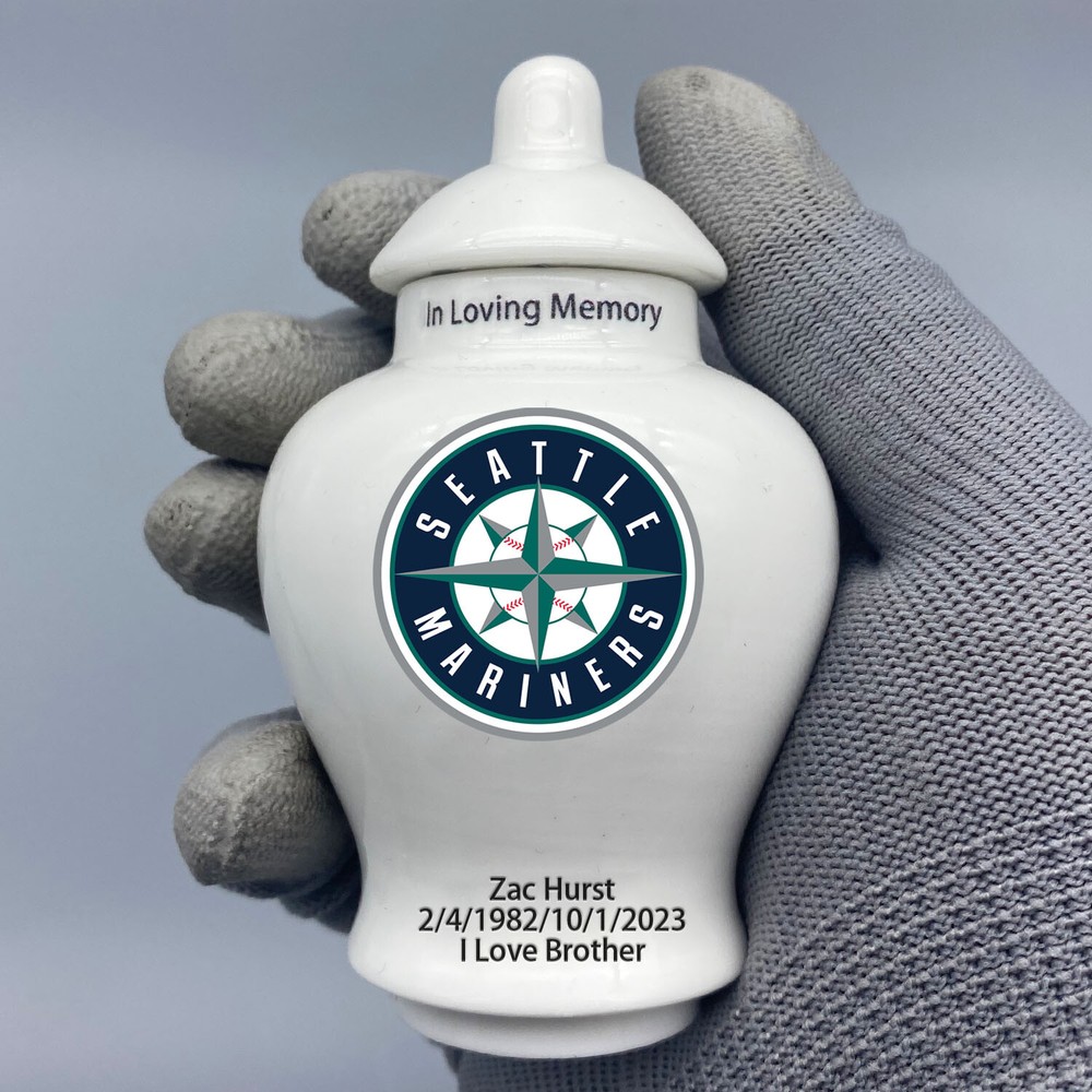 Ceramic Baseball Urn – Seattle Mariners Theme, Custom Text
