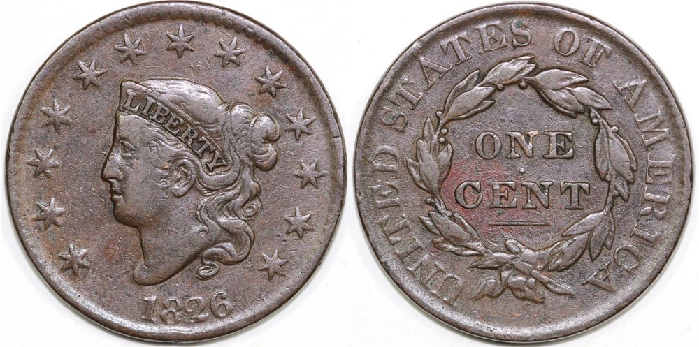 1826 1c Coronet or Matron Head Large Cent