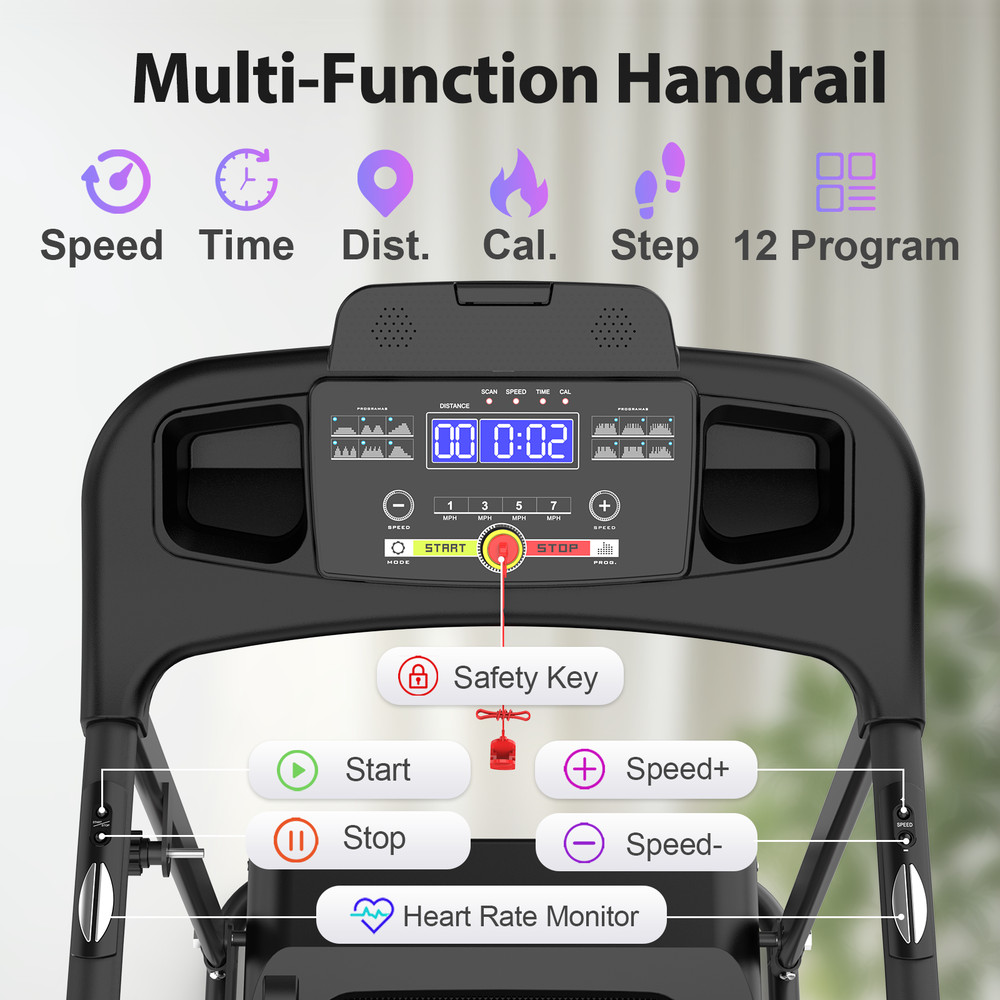 Foldable Treadmill With Cup Holders & Three-stage Adjustment & LED Display