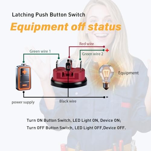 15Amp Push Button Switch，(0.866") 12V-24V Latching Push Button Switch 22mm Red