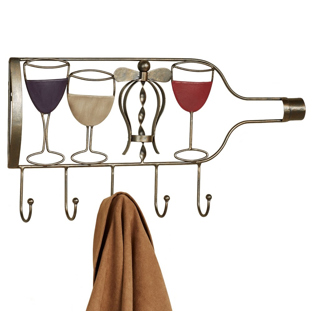 Wine Bottle and Corkscrew Wall Rack Bronze Jacket Hook