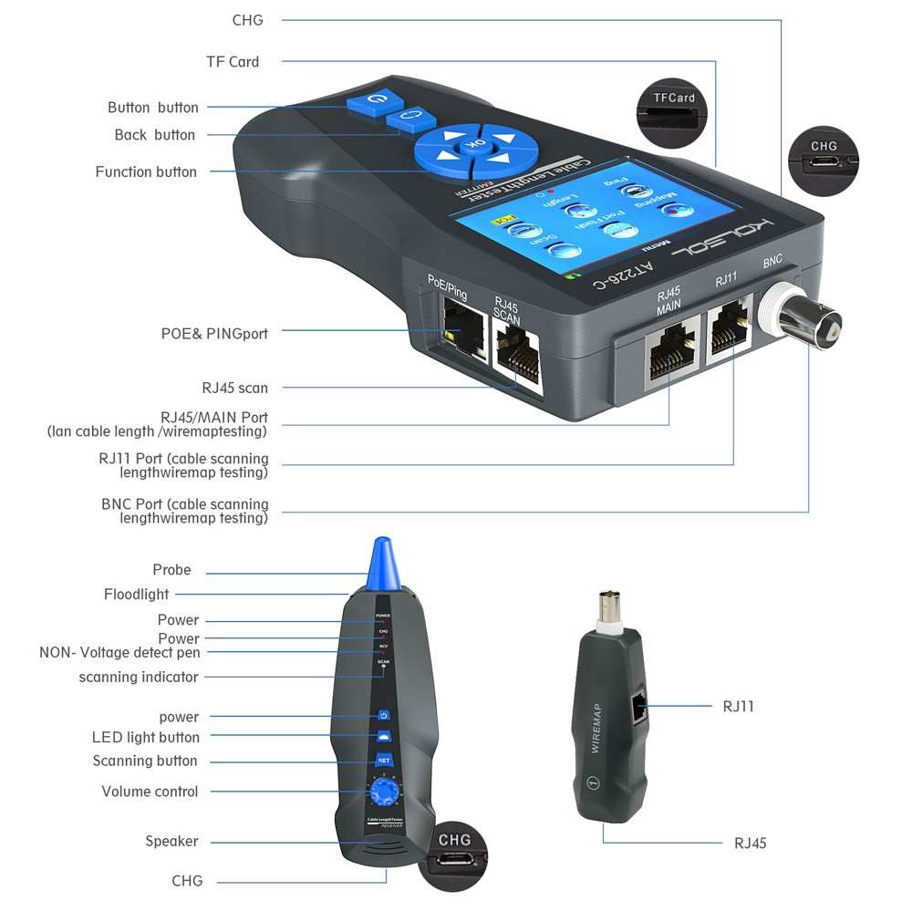 TDR Network Cable Tester Multi-functional RJ45 RJ11 BNC Tracker Metal Cable/PING