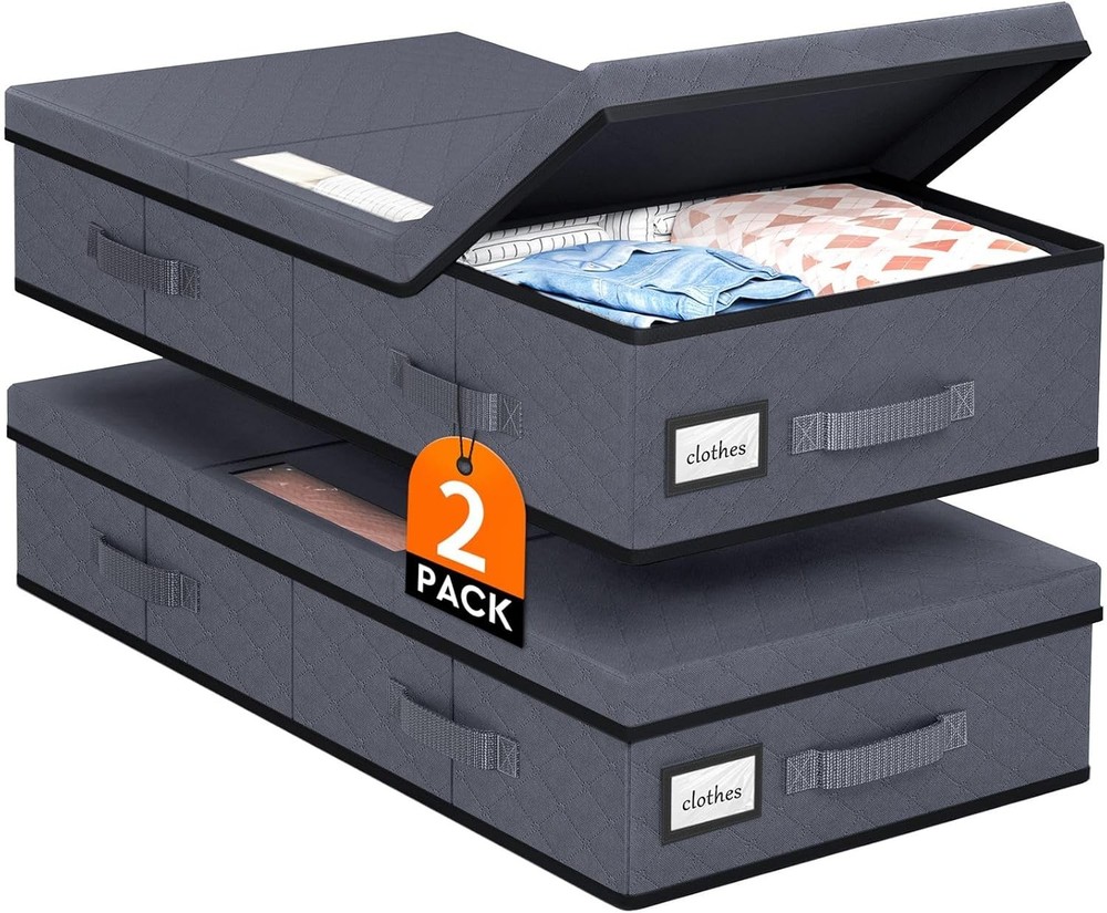 Under Bed Storage Containers W/ Lids 2 Pack Foldable & Stackable Clothes Storage