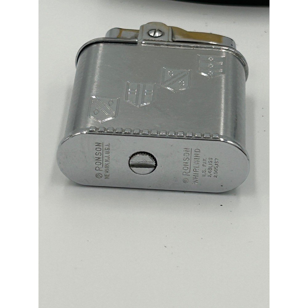 Vintage Ronson Standard Silver Tone Lighter Engraved Heraldic Crest with Case