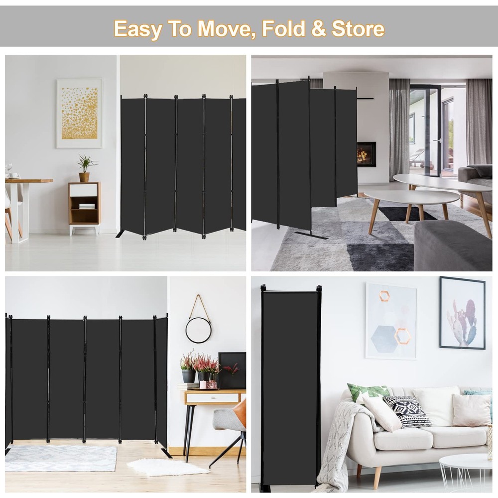 MAYOLIAH 6 Panel Folding Privacy Screen 9ft Wide, 6ft Tall 6 Panel, Black