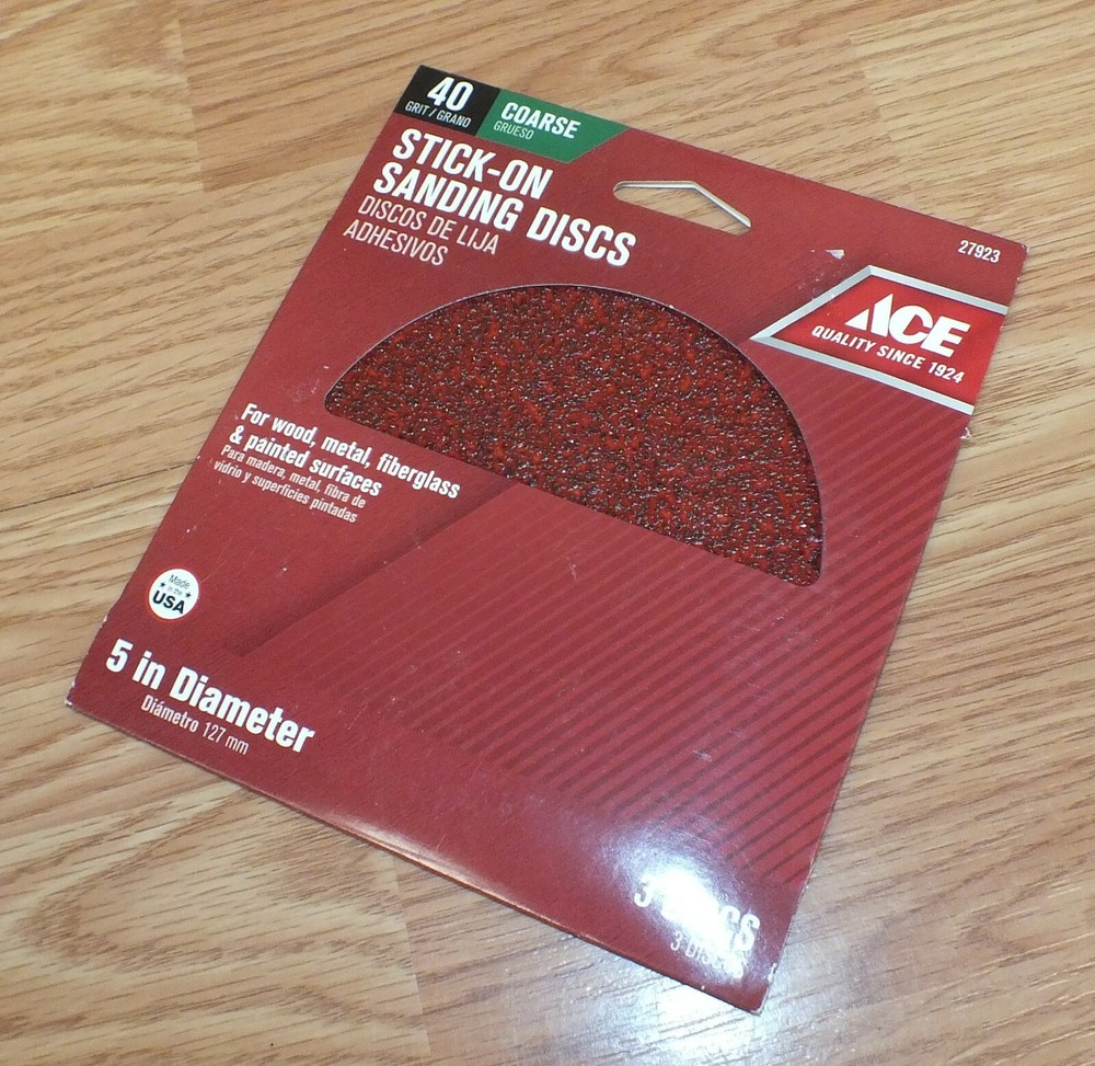 Ace (27923) 40 Grit Coarse 5" Diameter Stick on Sanding Discs **READ**