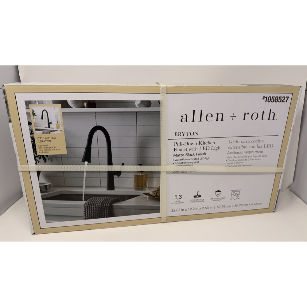 Allen + Roth Bryton Matte Black Single Handle Pull-down Kitchen Faucet with LED