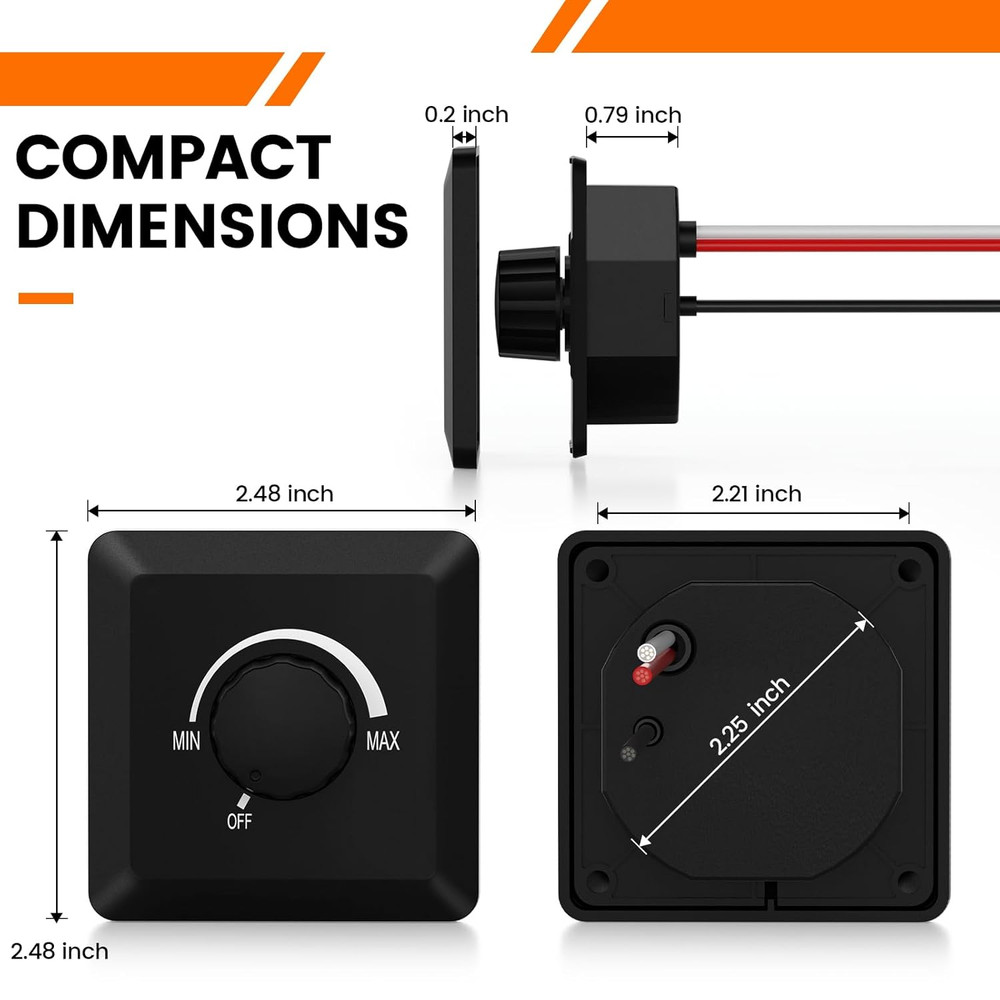 12V Dimmer Switch, 200W PWM Dimmer Switch - Adjustable Brightness for LED, Halog