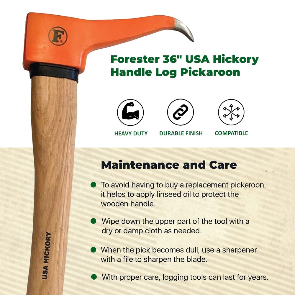 FORESTER Pickaroon Logging Tool 36in | USA Hickory Handle | Hookaroon Logging...