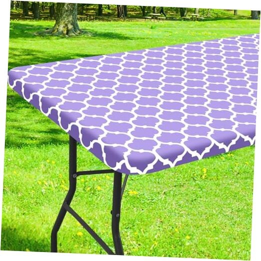 Rectangle Picnic Table Cover, Waterproof Elastic Fitted 30" x 72" Lavender