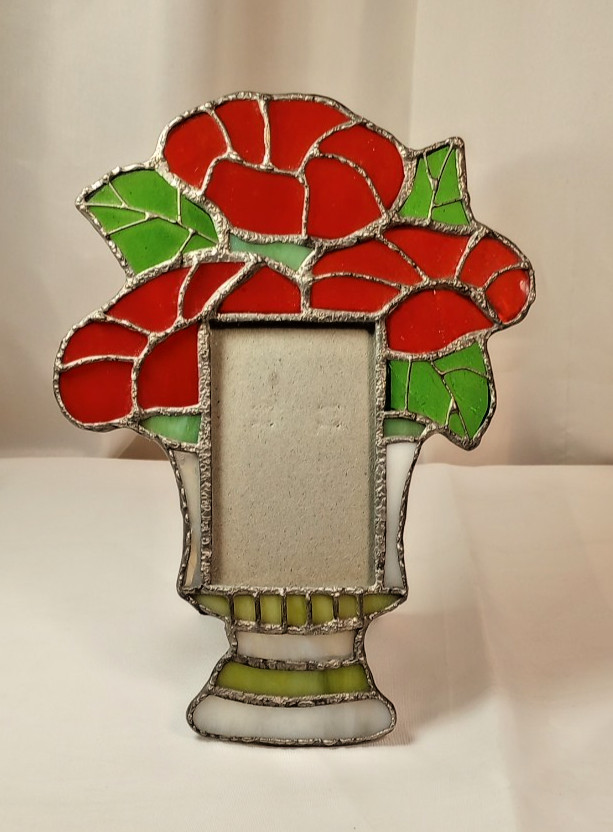 Stainred Glass Pitcure frame, Handmade, Red Flower Frame,
