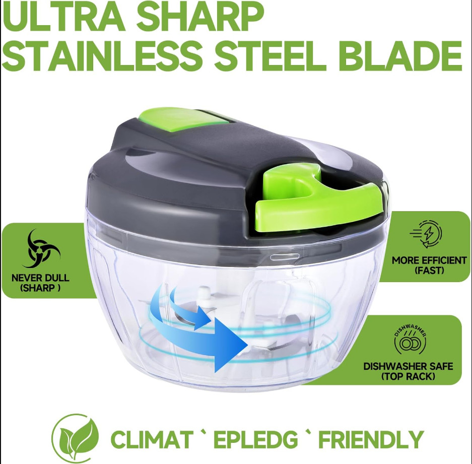 Manual Food Processor Vegetable Chopper, Portable Hand Pull String Garlic Mincer