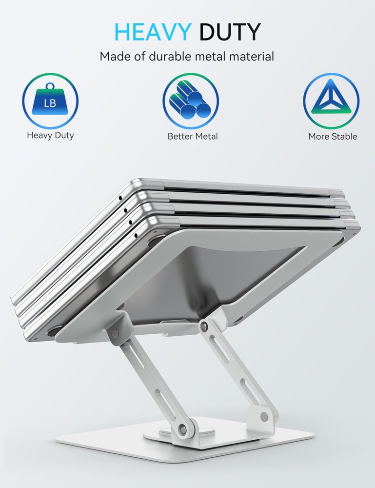 360 Rotating Laptop Stand, Ergonomic Computer Riser for Desk, Adjustable Heig...