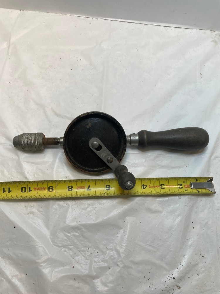 Vintage Hand Drill Wood Handle 11"