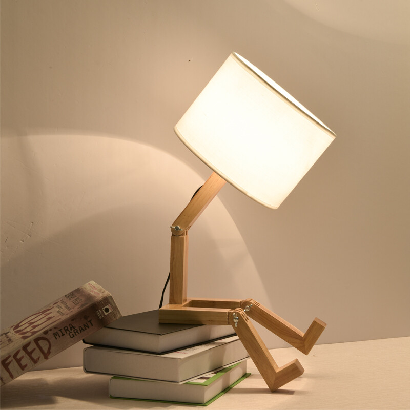7W LED Adjustable Table Light Wooden Bedside Night Lamp E27/E26 Bulb Switch Plug