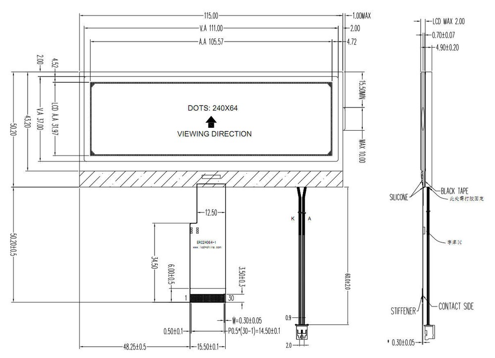 4.77"White 240x64 Graphic LCD Module Display,Parallel+SPI Serial w/Tutorial