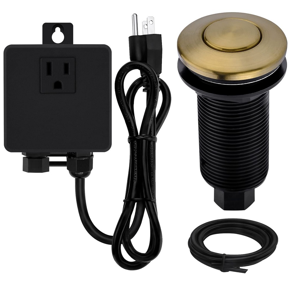 SINKINGDOM Garbage Disposal SinkTop Air Switch Kit with Long Button,Brass Mad...