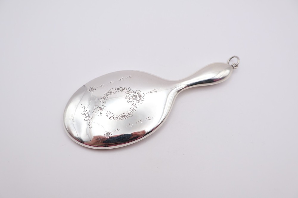 Antique Sterling Silver Large Chatelaine Mirror Hallmarked Birmingham 1915