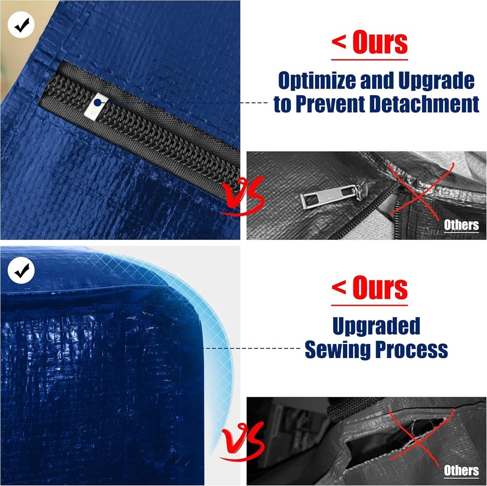Space-Saving Extra Large Moving Bags - 8 Pack with Strong Zippers & Straps, Blue