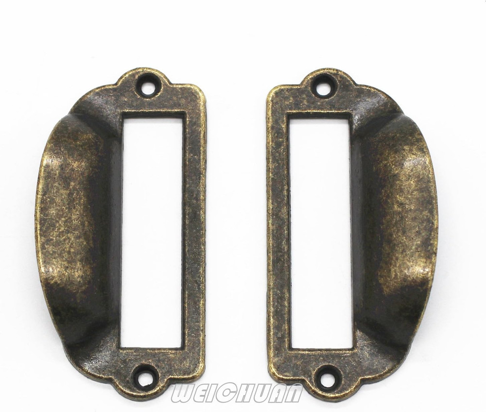 16-Pack Antique Bronze Label Frame Drawer Pulls Vintage Cabinet Handles