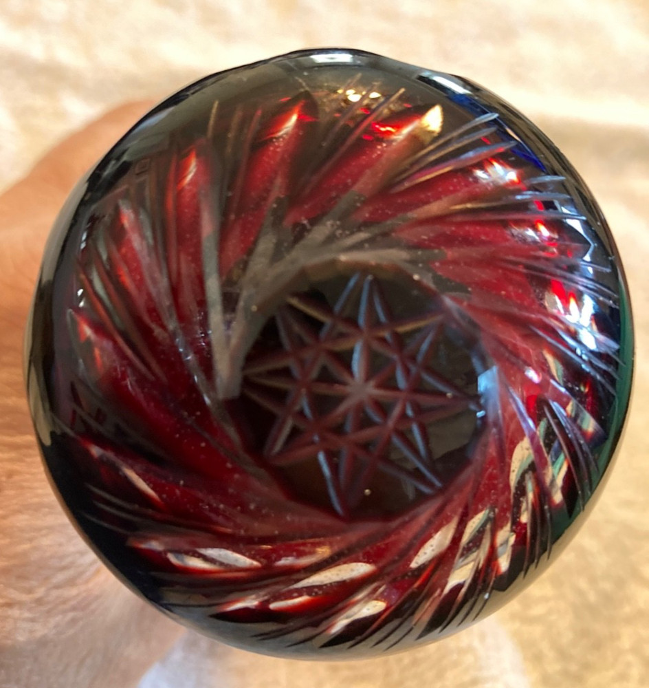 Vintage Victorian Ruby Red Cut Glass Doorknob Set