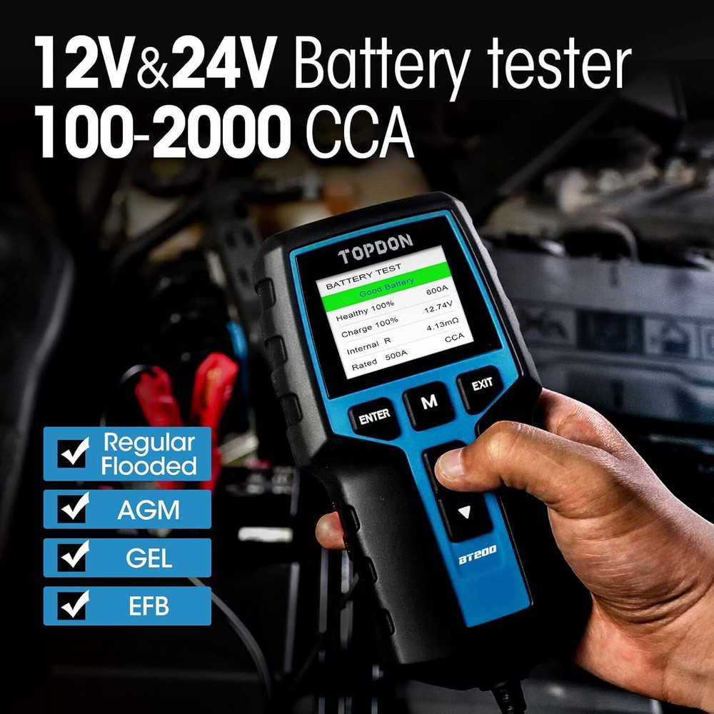 12V-24V 100~2000CCA Car Auto Battery Tester Load Drop Charging System Analyzer