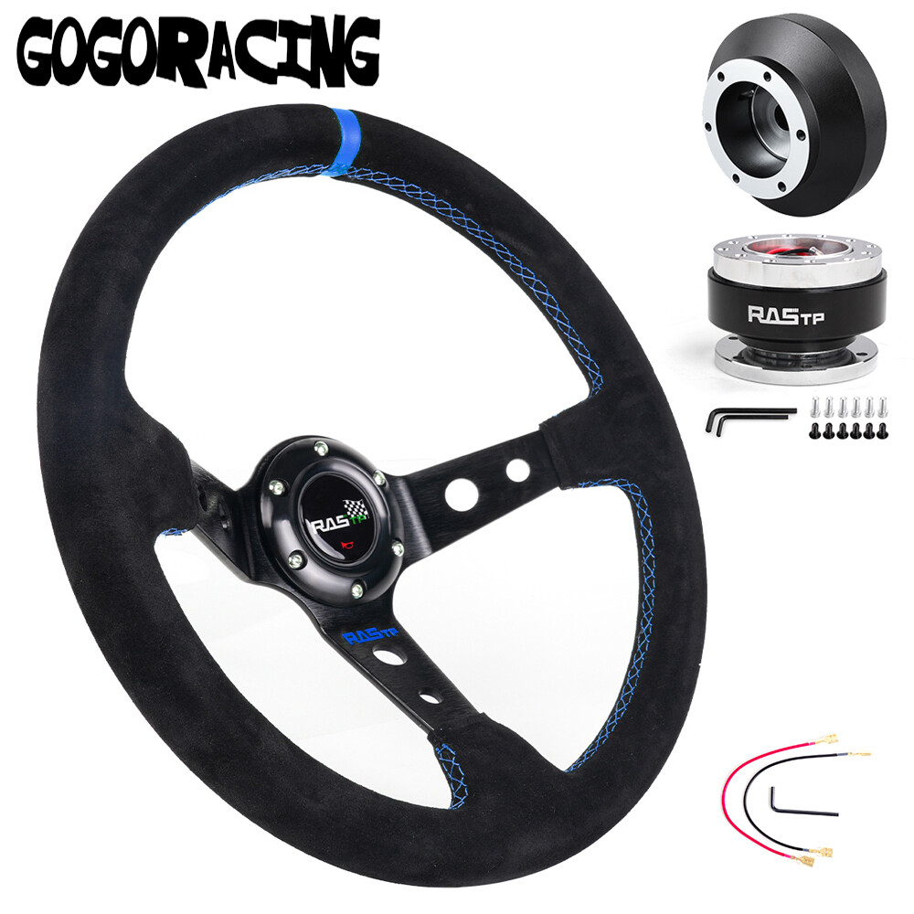 14" Suede Steering Wheel Quick Release Hub Adapter Kit For Honda Civic 2001-2011