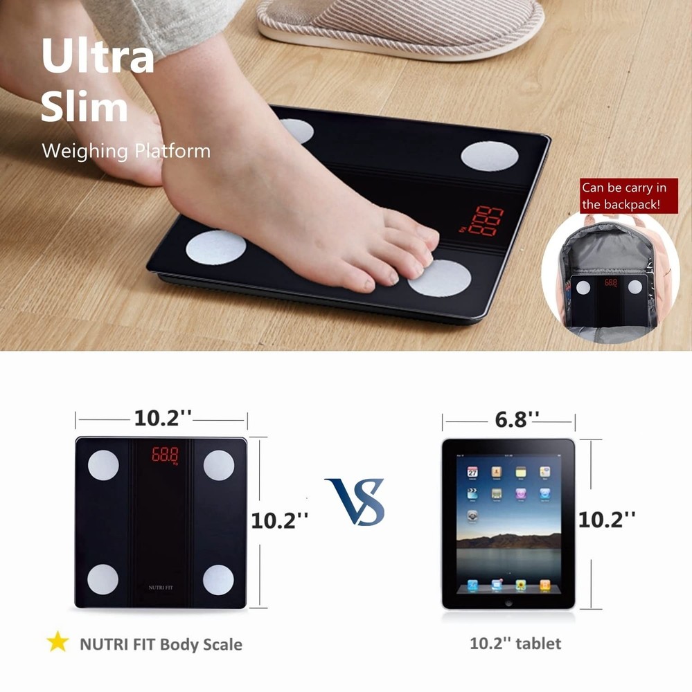 Smart Bluetooth Bathroom Scale Body Fat BMI Analyzer 330lb App Sync
