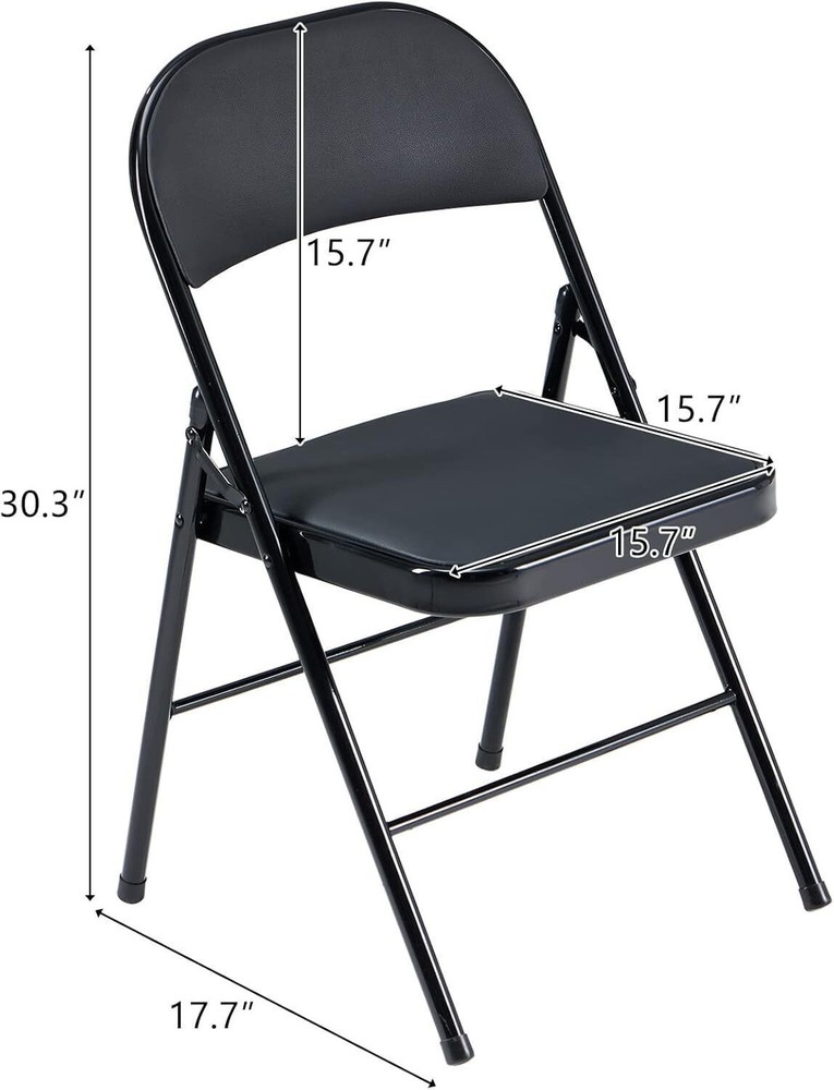 6 Pack Black Folding Chairs with Padded Seats Portable Stackable Commercial Seat