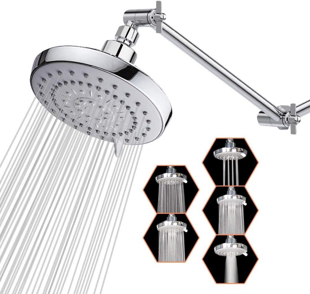5-Function High-Pressure Shower Head with 11-Inch Adjustable Arm, Quick Install