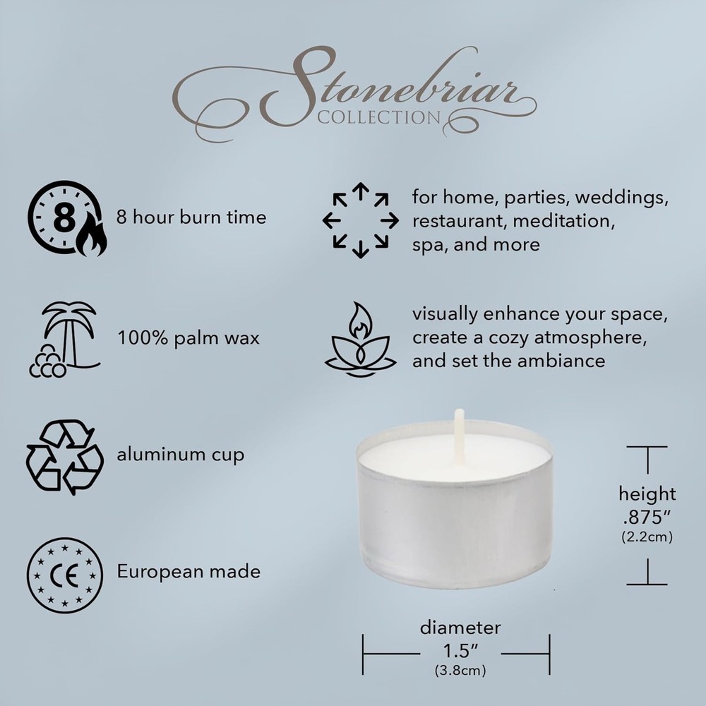 300 Pack Tea Light Candles - Unscented, 8 Hour Burn Time