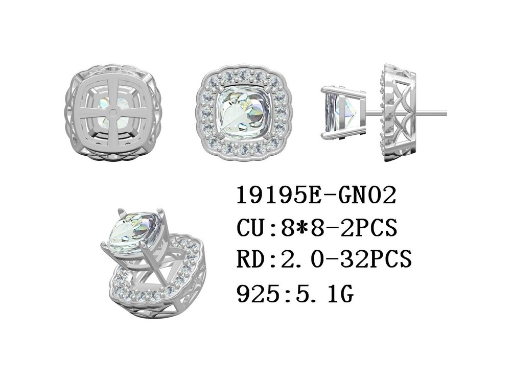 Sterling Silver Semi Mount Earrings Setting Cushion CU 8x8mm Stud