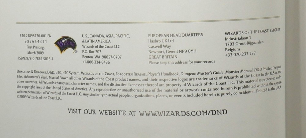 Dungeons & Dragons: Player's Handbook 2- Roleplaying Game Core Rules 2009 EUC