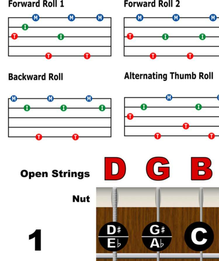 Banjo Chord Chart Poster Fretboard Rolls 5 String Chords Beginner Notes Theory