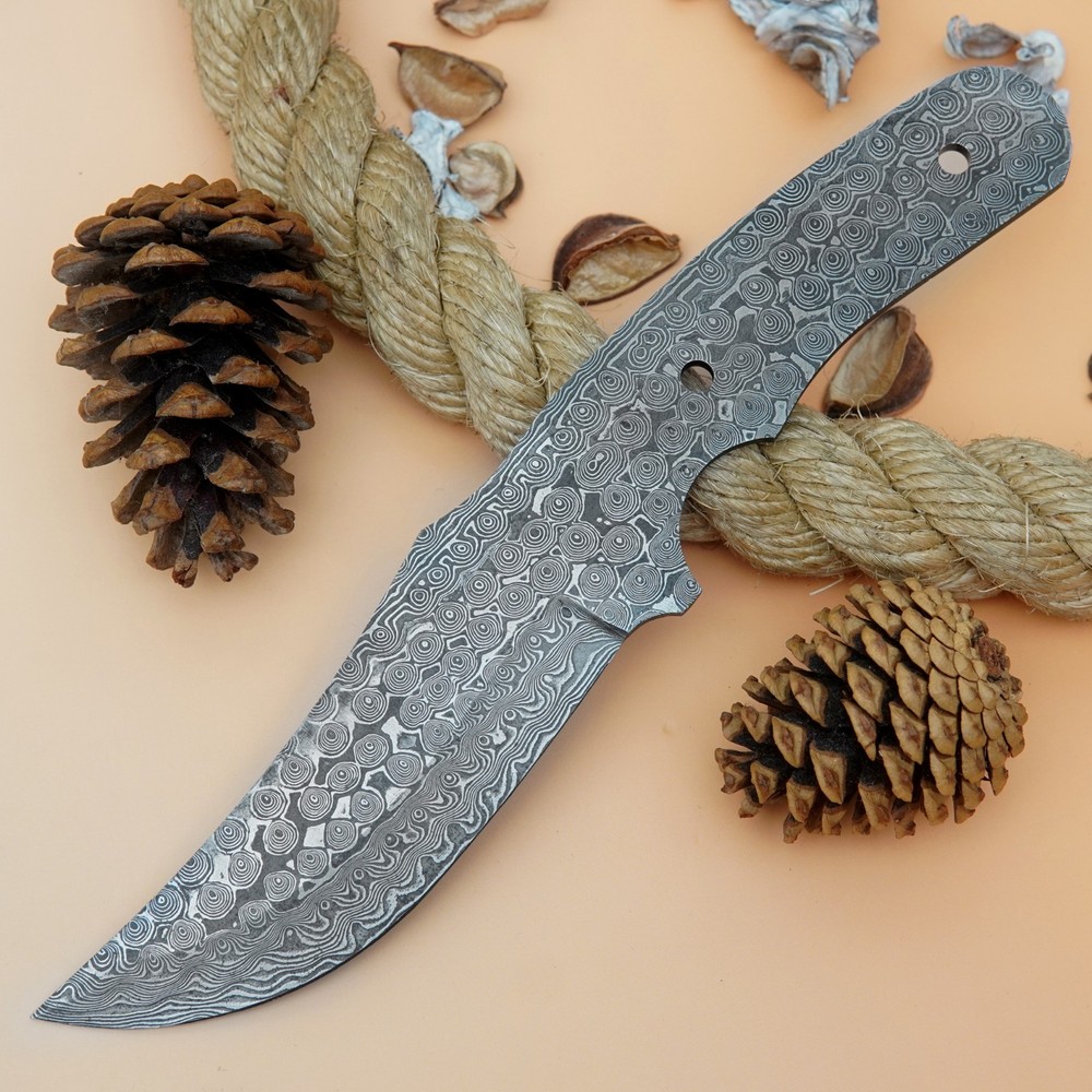 10" CUSTOM HANDMADE RAIN DROP PATTERN DAMASCUS STEEL BLANK BLADE CD4