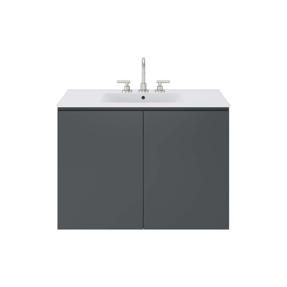 Modway Bryn 36" Wall-Mount Bathroom Vanity in Gray White