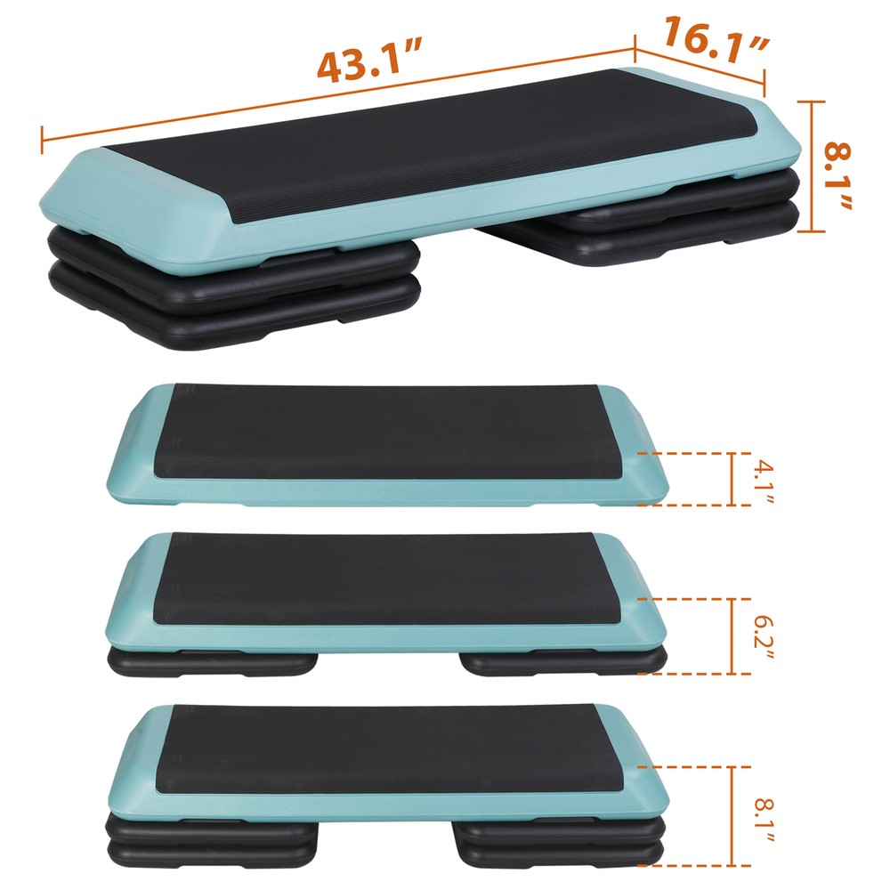 43.1'' Aerobic Exercise Step Platform with Adjustable Risers 4''-6''-8'' Green