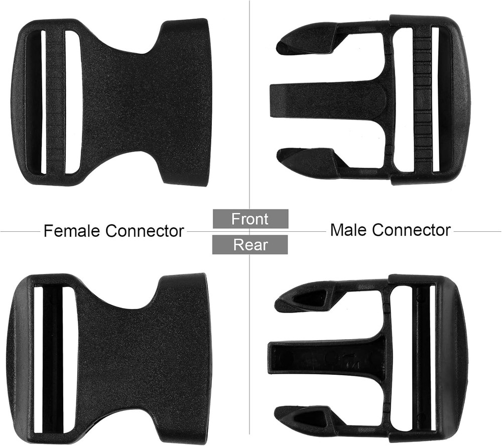 Set of 4 Adjustable Plastic Buckles (12 Pack, 4 Double Quick Side Release Black
