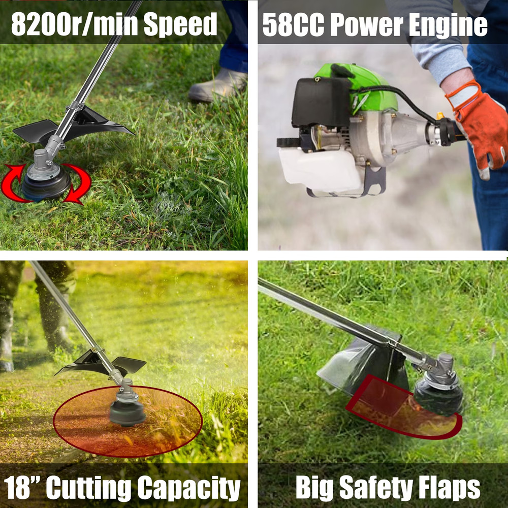 58CC Weed Wacker 2Cycle Brush Cutter 4 in 1 Gas Powered String Trimmer for Garde