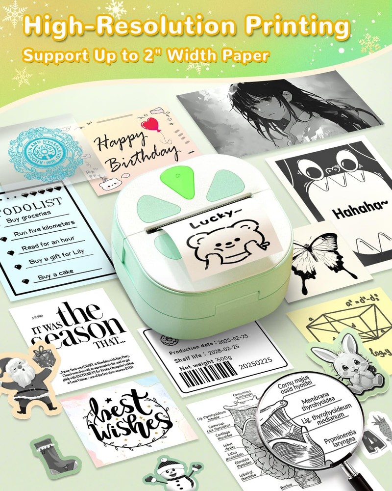 Sticker Printer, Print Pods Mini Bluetooth mini printer, Green